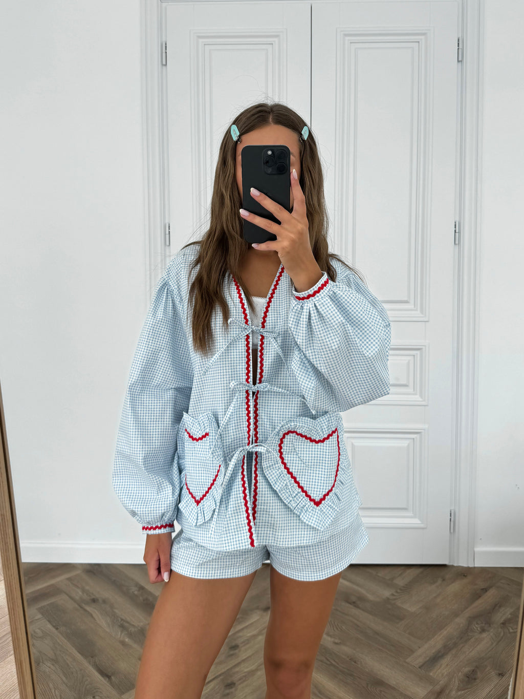 Suit with blue hearts