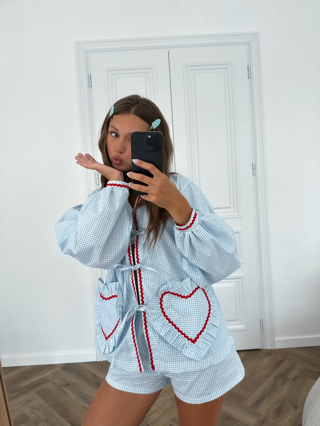 Suit with blue hearts