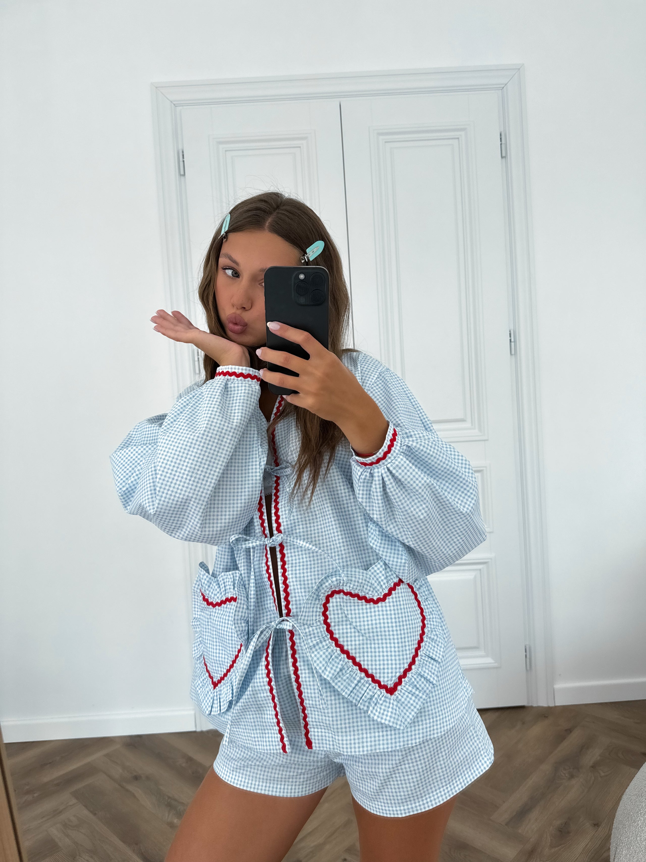 Suit with blue hearts