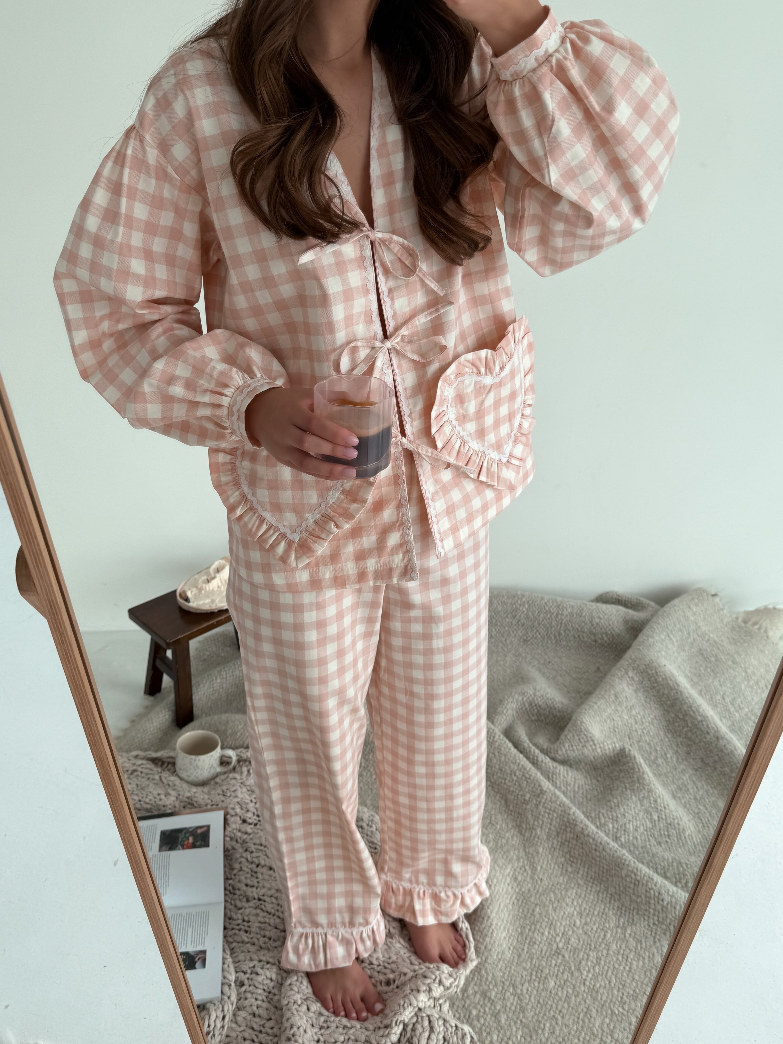 Suit with powder-colored hearts