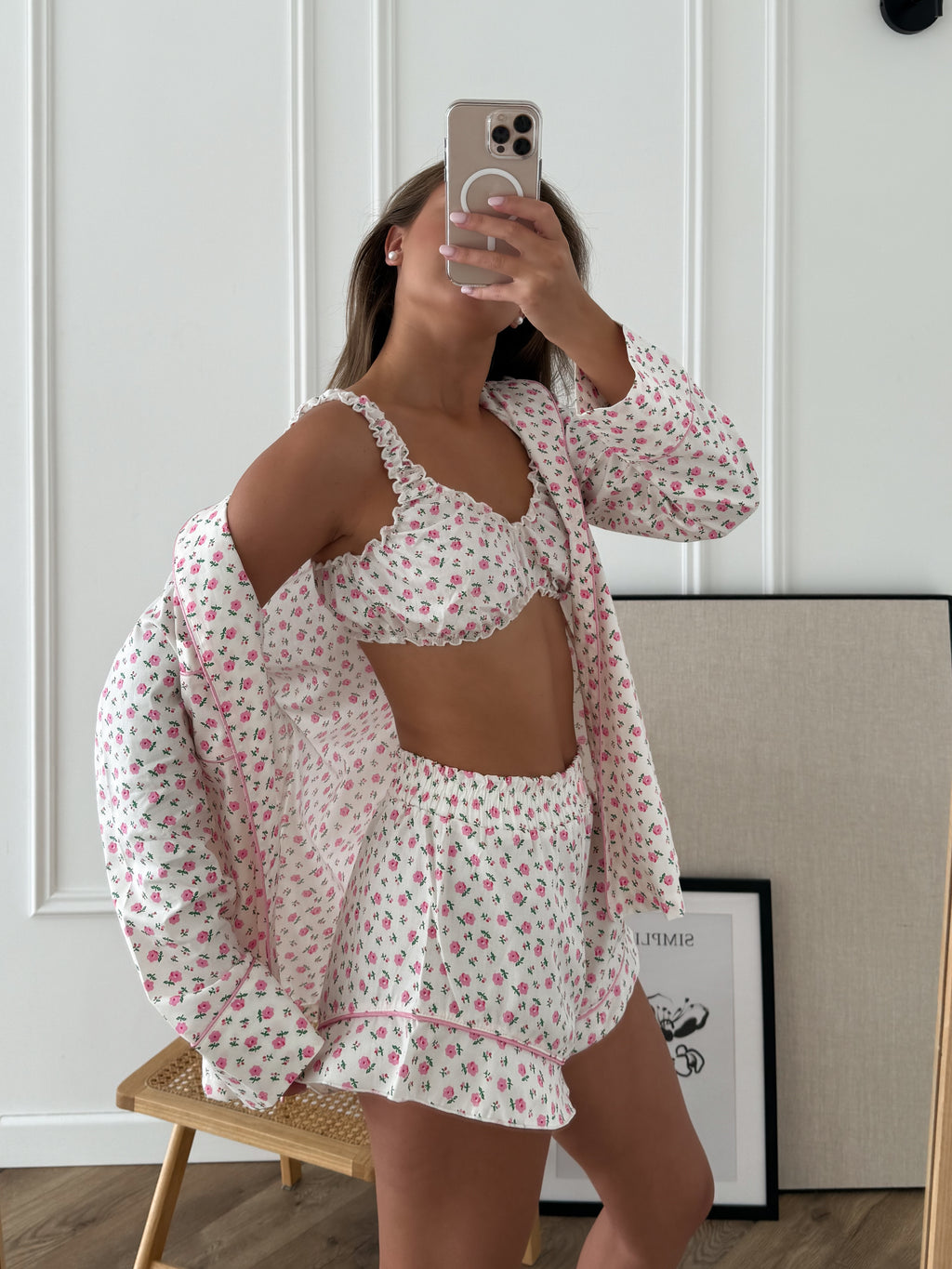 Cotton pink chamomile pajama