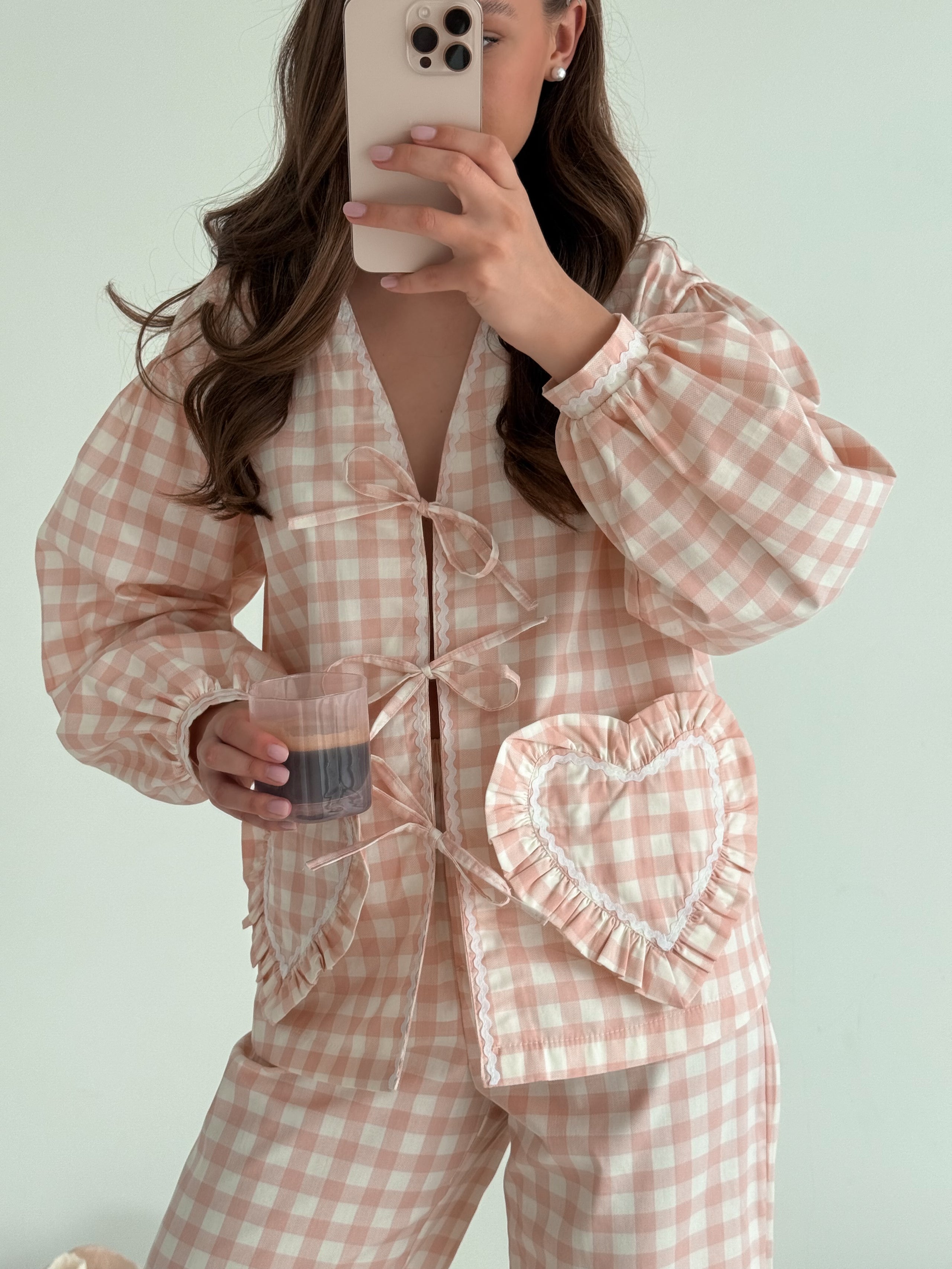 Suit with powder-colored hearts