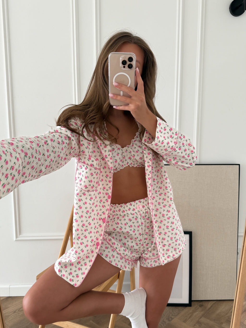 Cotton pink chamomile pajama