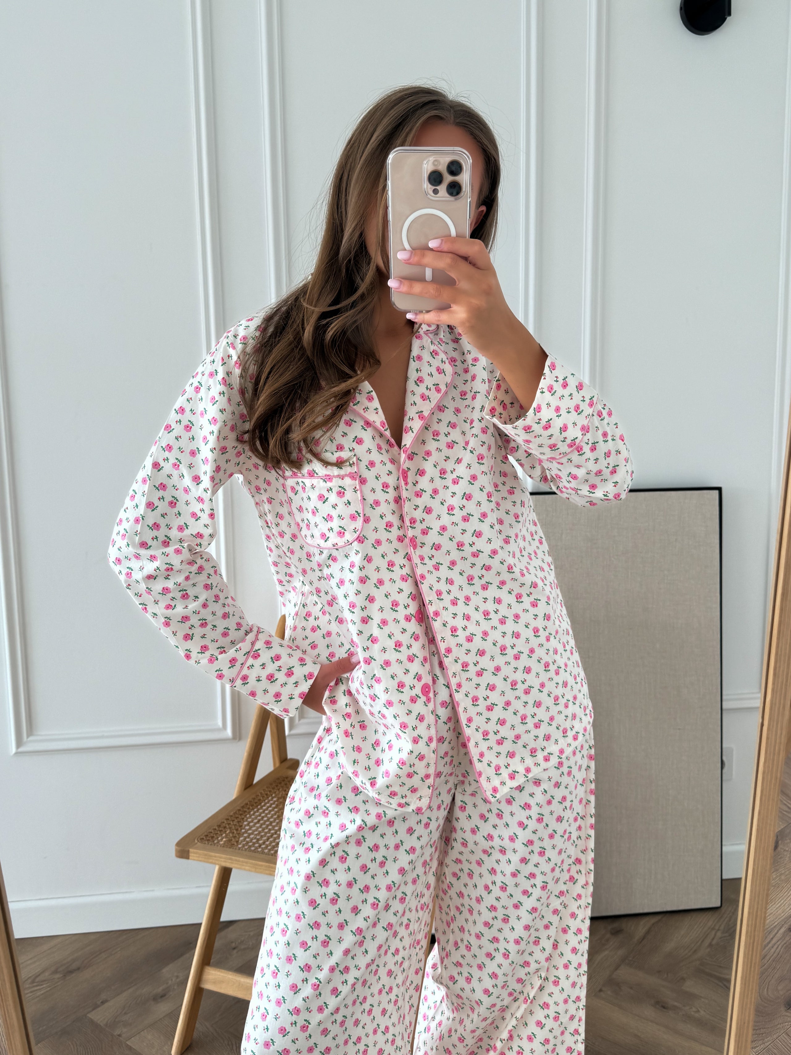 Cotton pink chamomile pajama