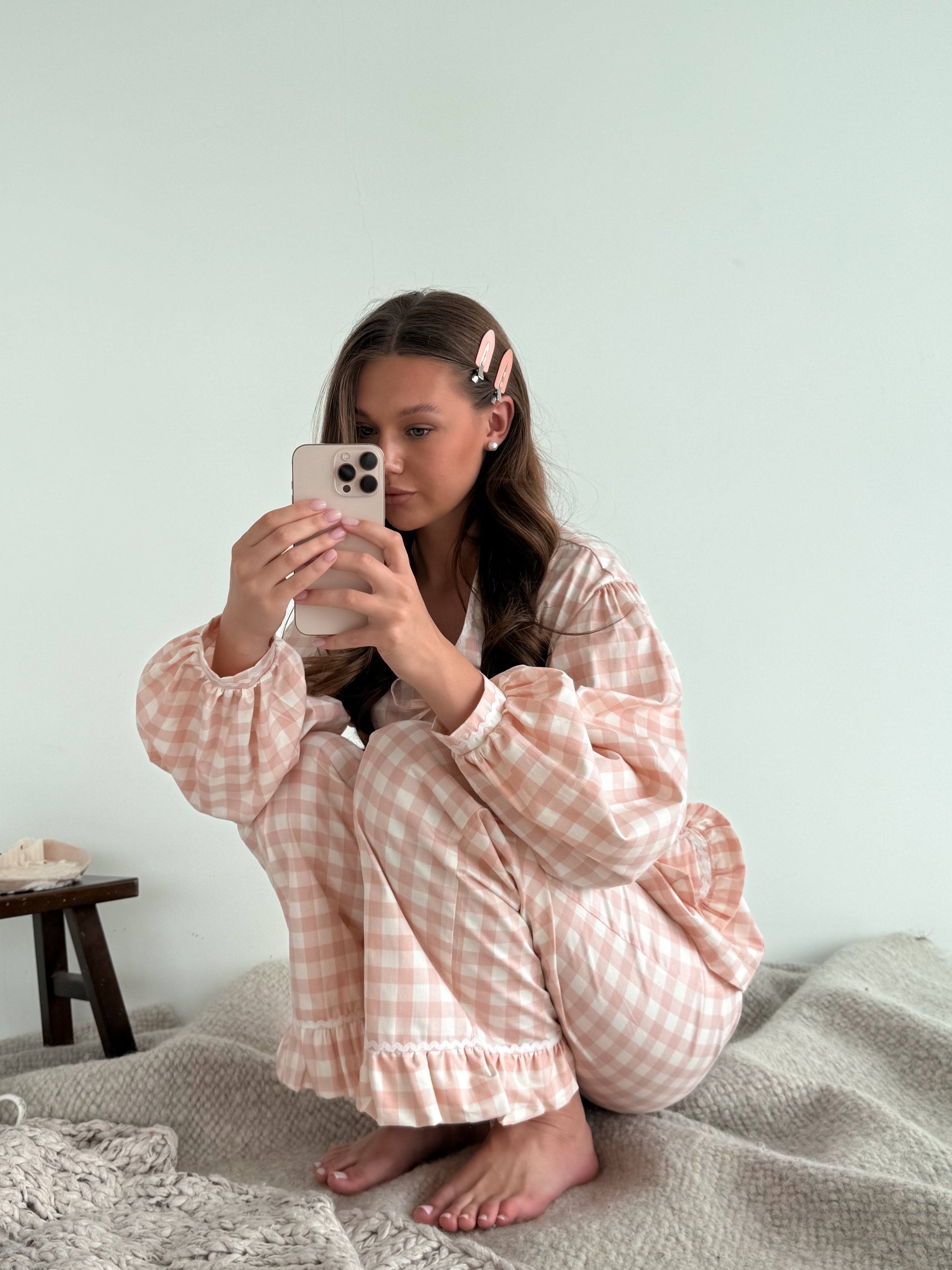 Suit with powder-colored hearts