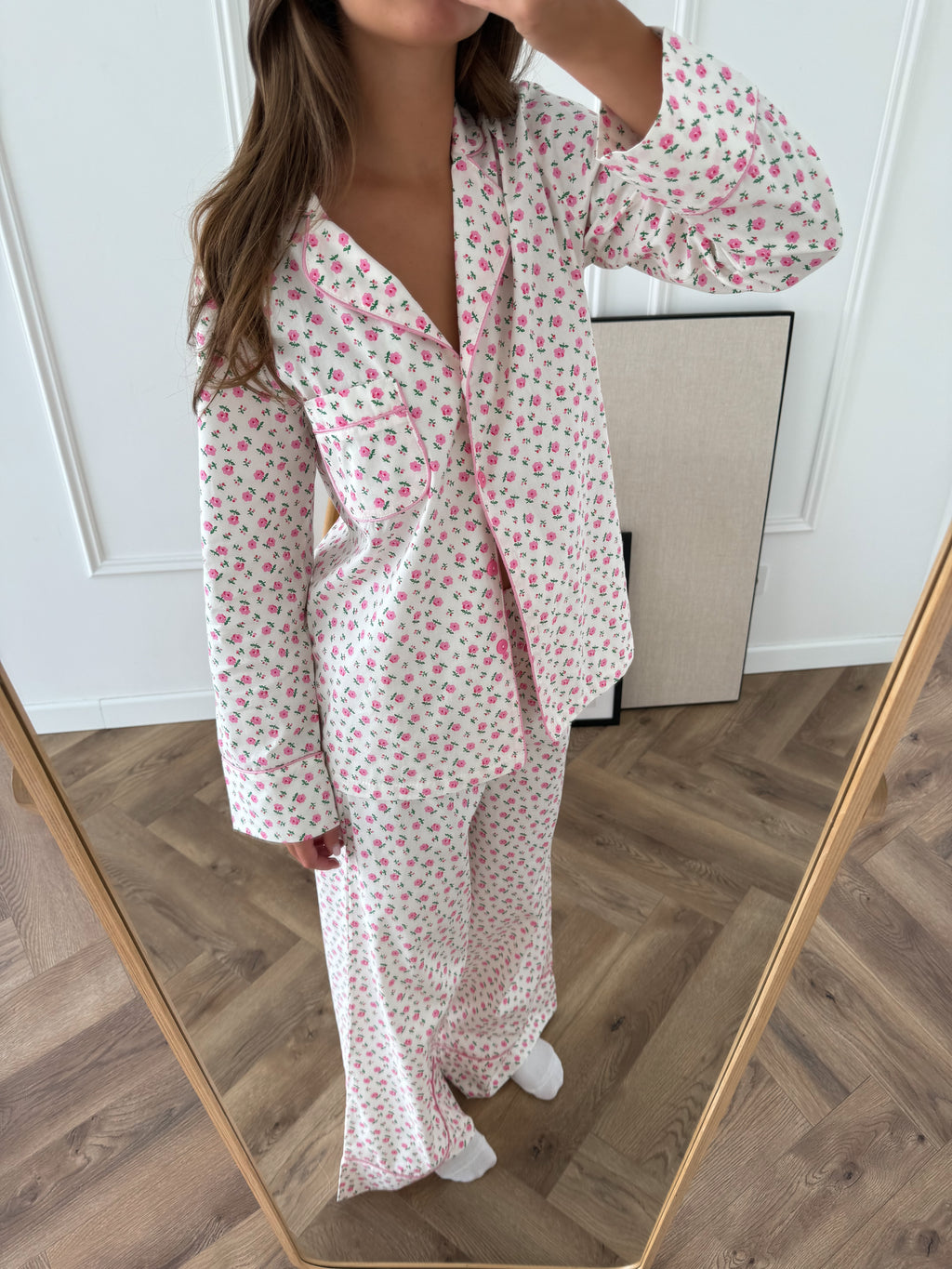 Cotton pink chamomile pajama